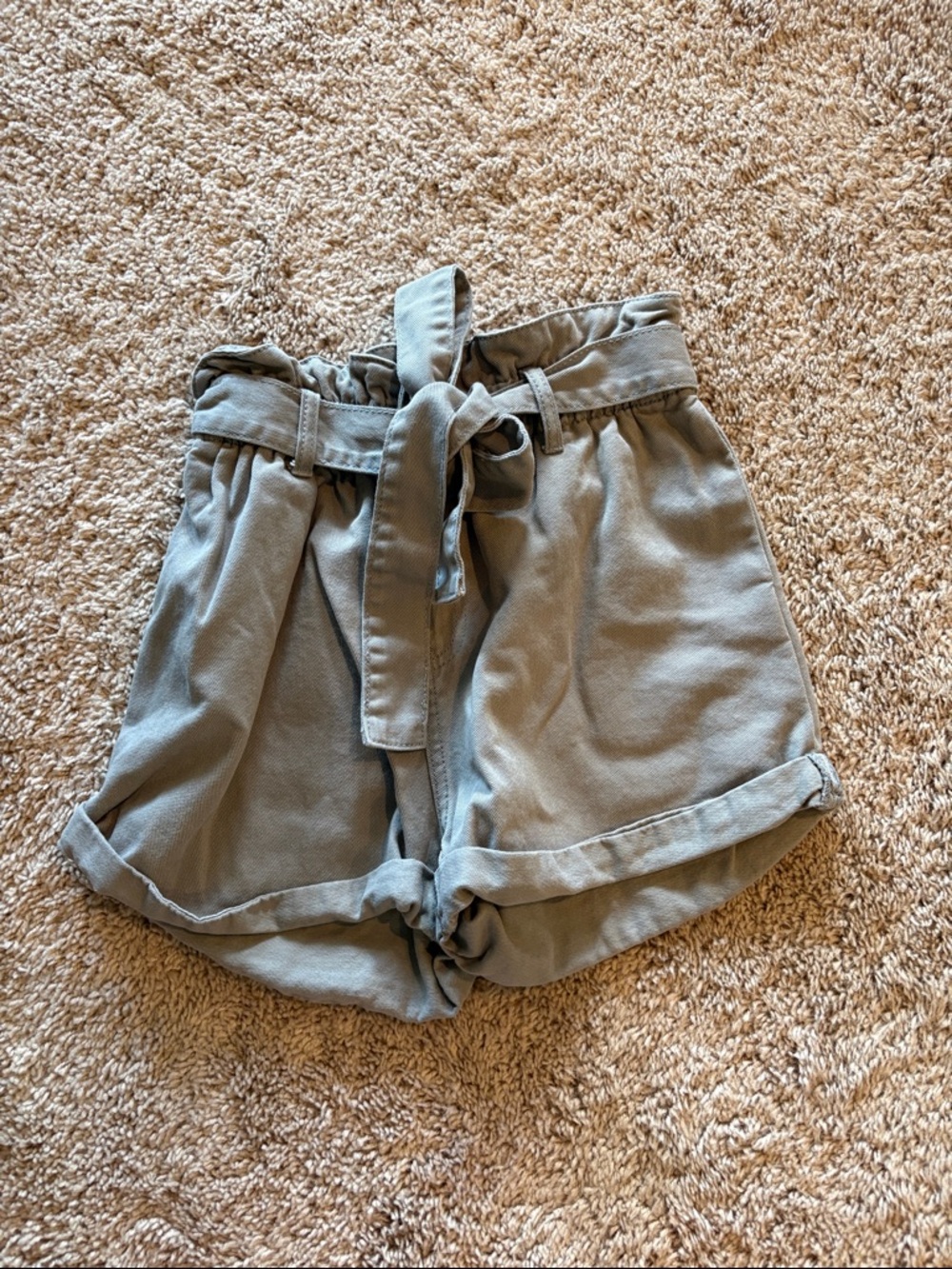 Wish Paperbag Tie-Waist Shorts — Olive Green